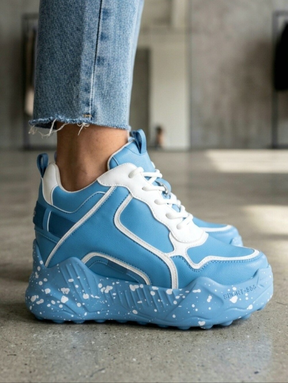 Anthony Wang Durian 01 Chunky Platform Wedge Sneakers in Neon Blue Size 8